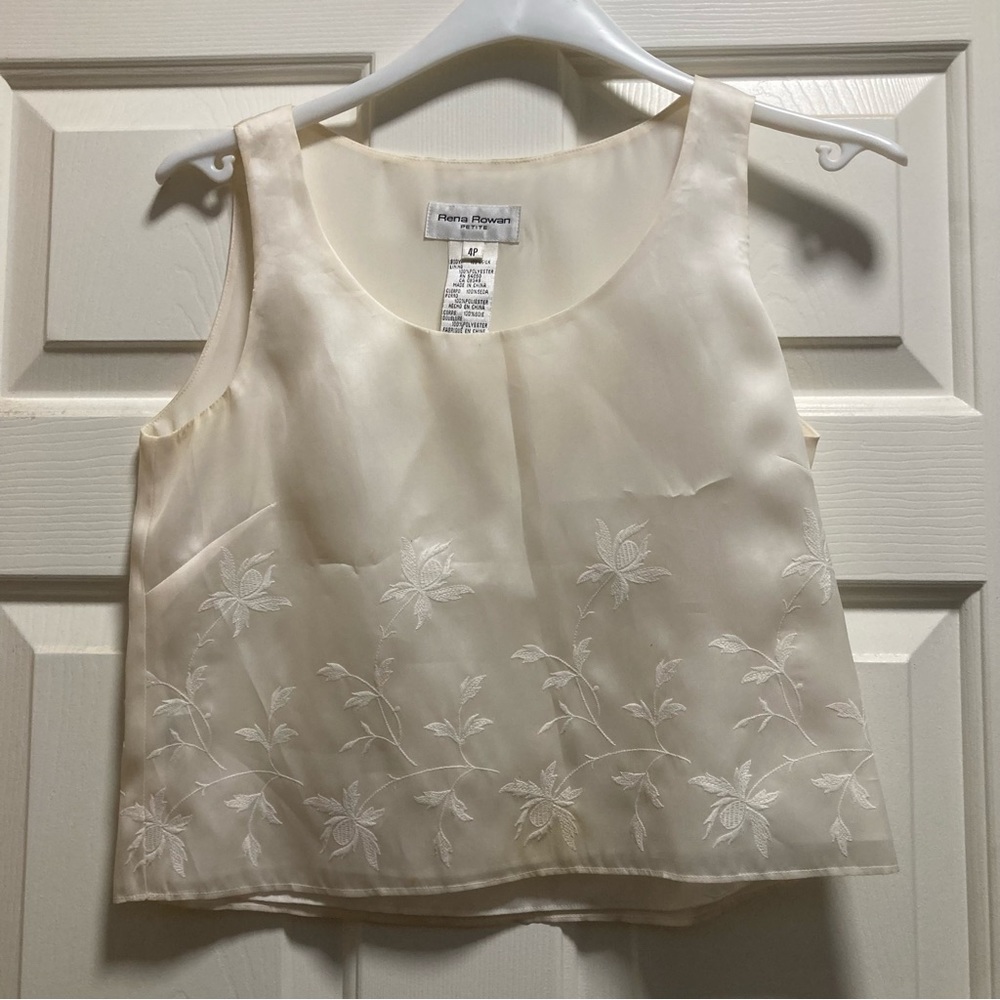Vintage 100% Silk Embroidered Cream Blazer and Tank Set - Rena Rowan 4P - Picture 3 of 14